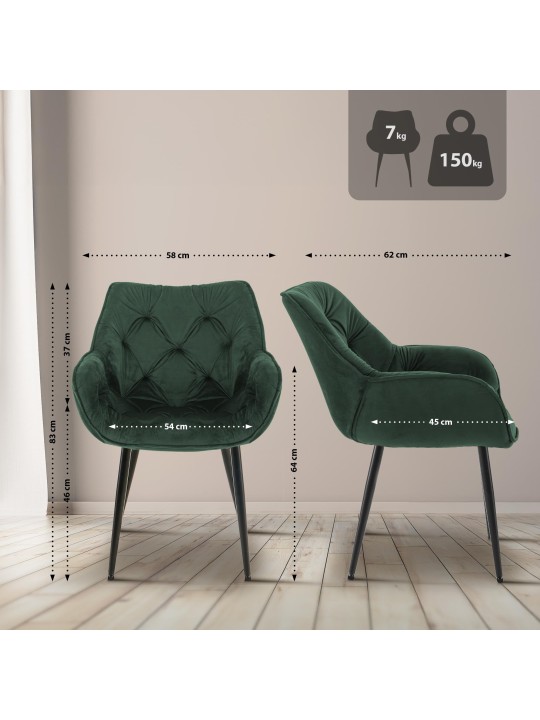Sæt med 4 stole Tanna velvet, grøn