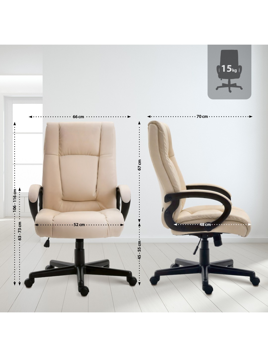 Kontorstol XL Sparta imiteret læder, creme