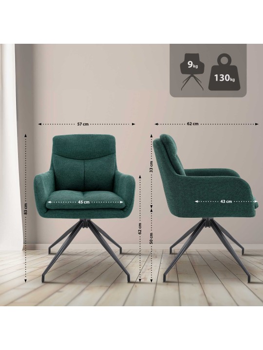 Sæt med 2 spisestuestole Somers stof, grøn