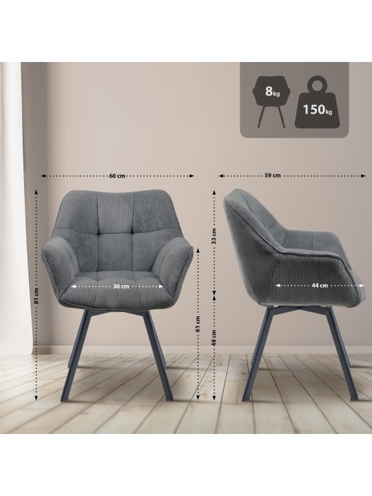 Spisestuestol Jordi Cord, mørkegrå