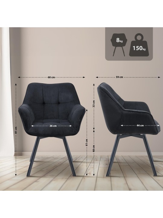 Spisestuestol Jordi Cord, sort