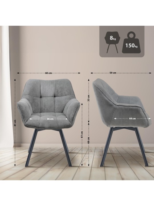 Spisestuestol Jordi Cord, grå