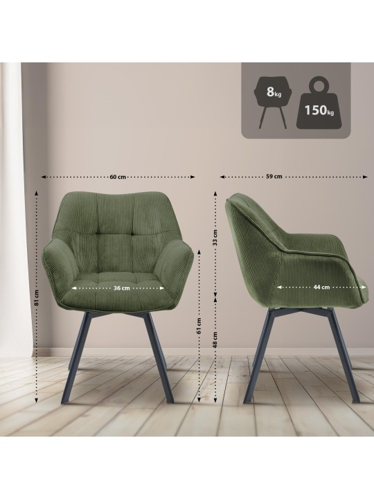 Spisestuestol Jordi Cord, grøn Spisestuestol Jordi Cord, grøn