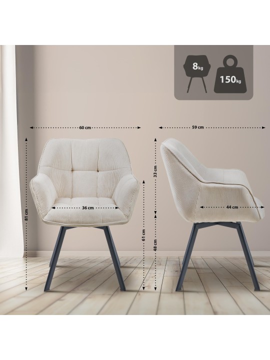 Spisestuestol Jordi Cord, creme