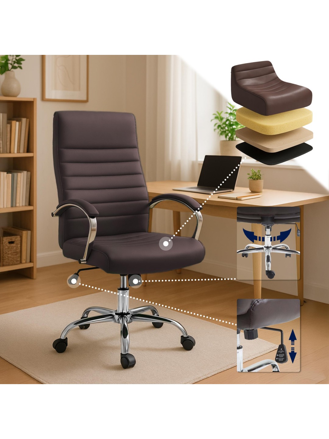 Kontorstol Valais imiteret læder, brun