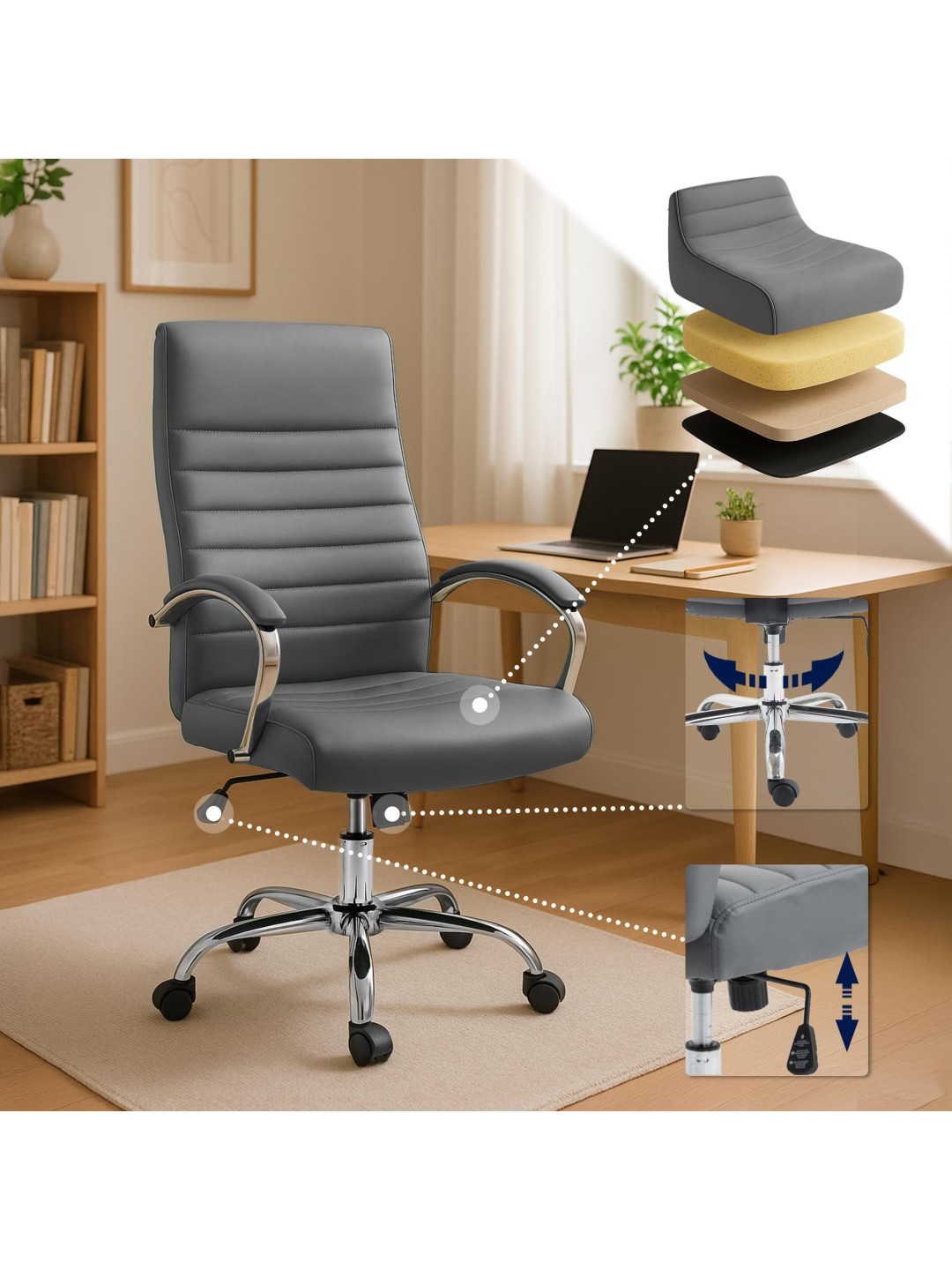 Kontorstol Valais imiteret læder, grå