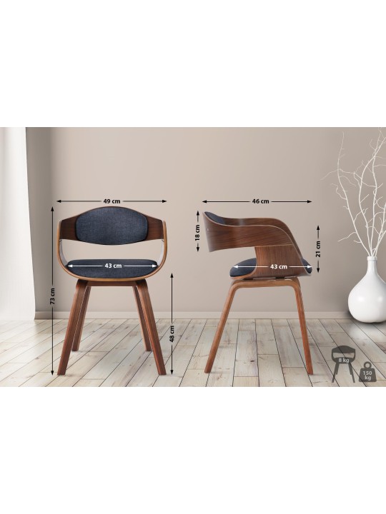 Sæt med 2 stole Kingston stof, valnød/blå