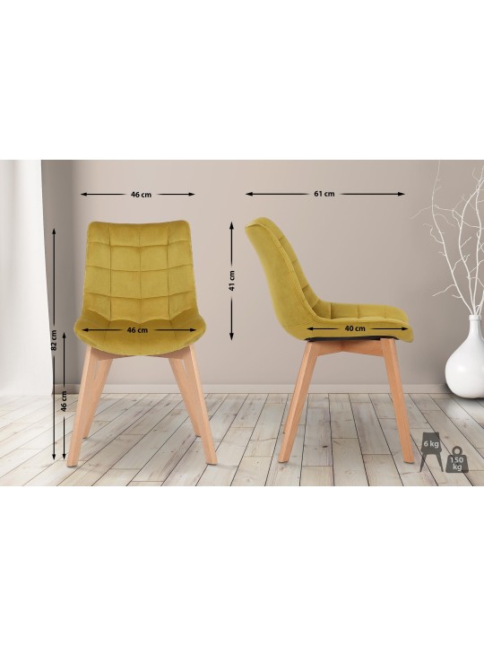 Sæt med 2 spisestuestole Passaic velvet, gul