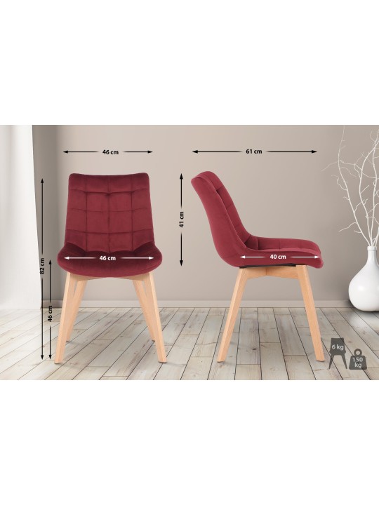 Sæt med 2 spisestuestole Passaic velvet, rød