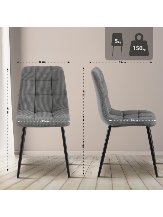 Sæt med 4 spisestuestole Tilde Cord, grå Sæt med 4 spisestuestole Tilde Cord, grå