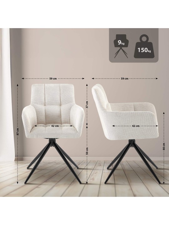 Sæt med 2 spisestuestole Jonah stof, creme Sæt med 2 spisestuestole Jonah stof, creme