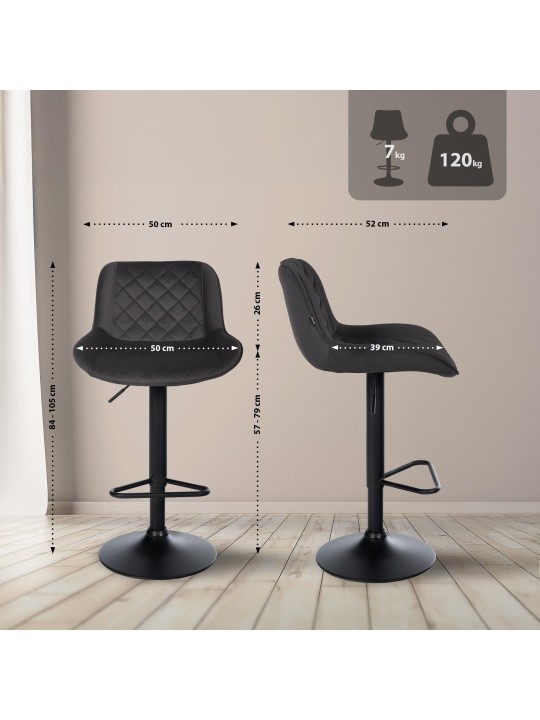 Sæt med 2 barstole Kasson velvet, sort