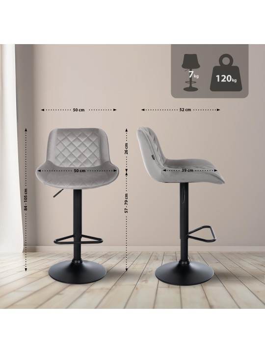 Sæt med 2 barstole Kasson velvet, grå