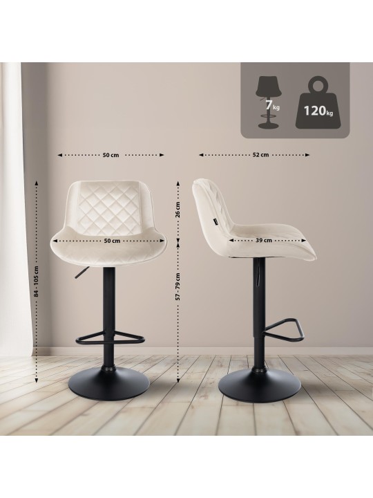 Sæt med 2 barstole Kasson velvet, creme Sæt med 2 barstole Kasson velvet, creme