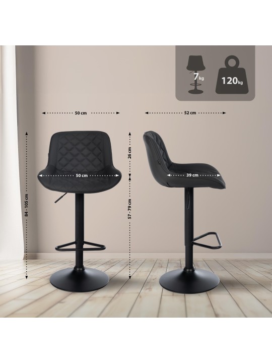 Sæt med 2 barstole Kasson imiteret læder, sort