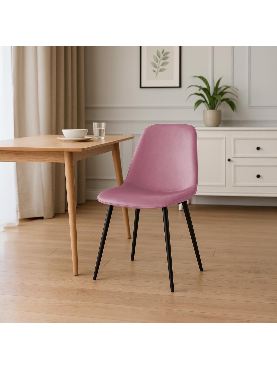 Maryam spisestuestol i fløjl, lyserød