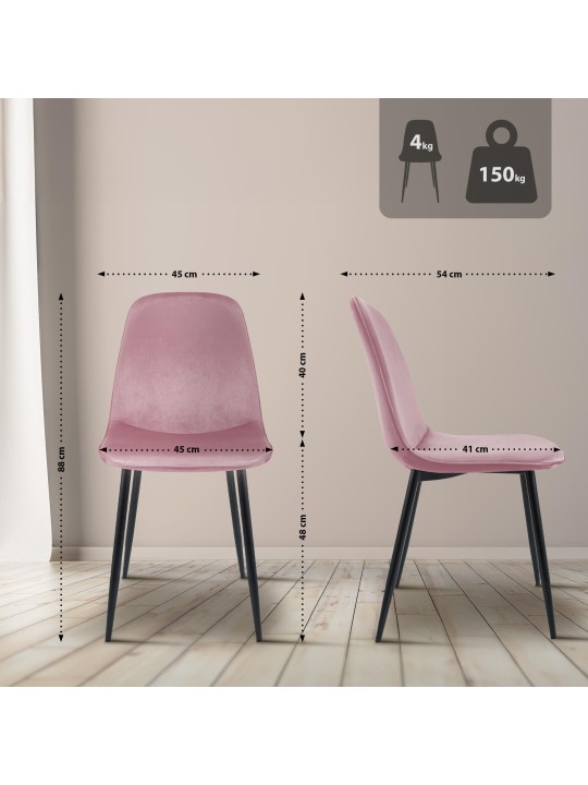 Maryam spisestuestol i fløjl, lyserød