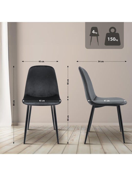 Maryam spisestuestol i fløjl, mørkegrå