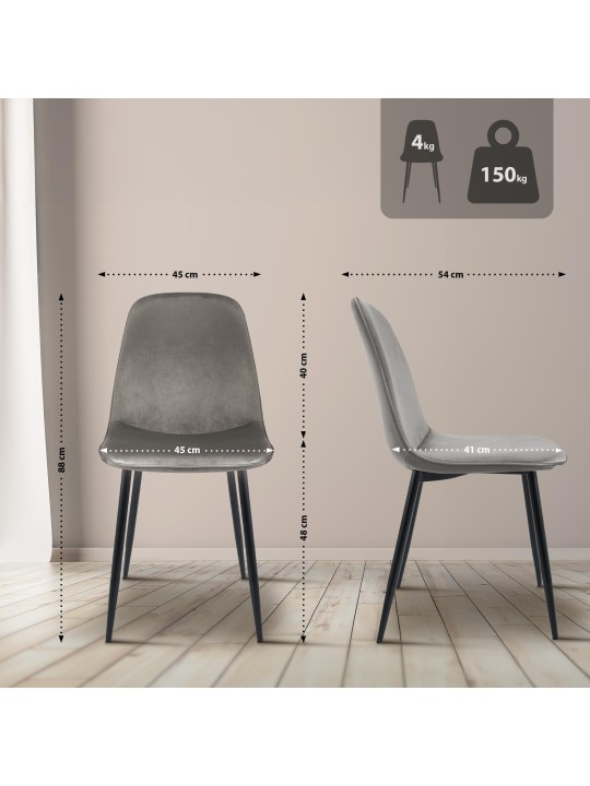 Maryam spisestuestol i fløjl, lysegrå