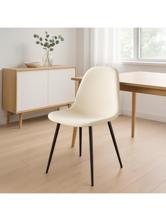 Napier spisestuestol i fløjl, creme