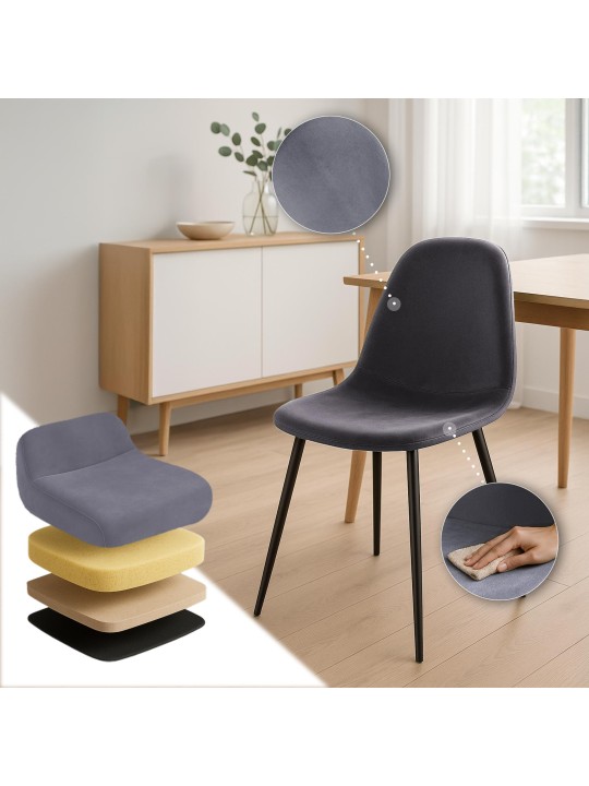 Napier spisestuestol i fløjl, mørkegrå