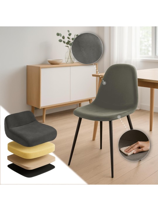 Napier spisestuestol i fløjl, antracit