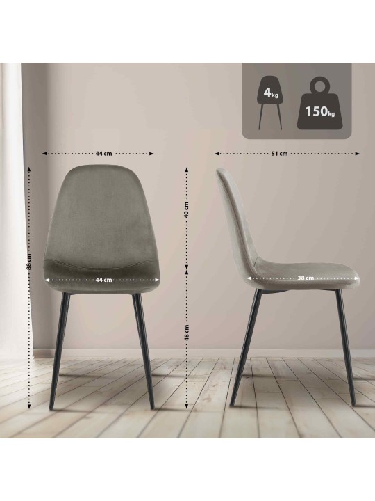 Napier spisestuestol i fløjl, antracit