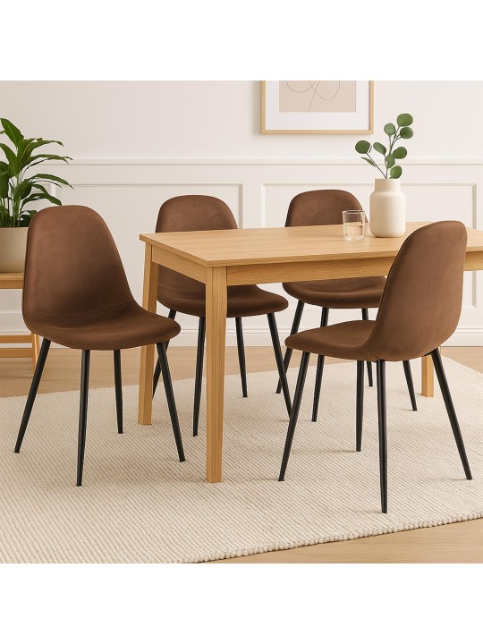 Sæt med 4 spisestuestole Napier imiteret læder, brun