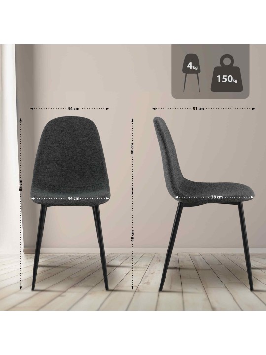 Sæt med 4 spisestuestole Napier stof, sort Sæt med 4 spisestuestole Napier stof, sort