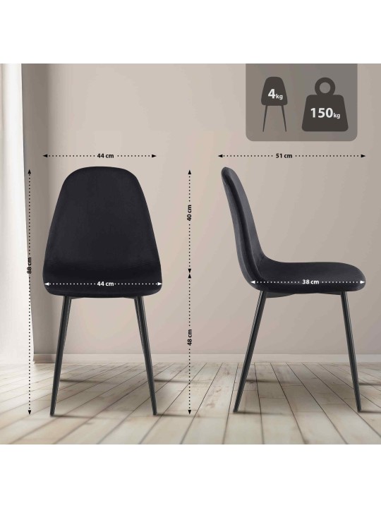 Sæt med 4 spisestuestole Napier fløjl, sort