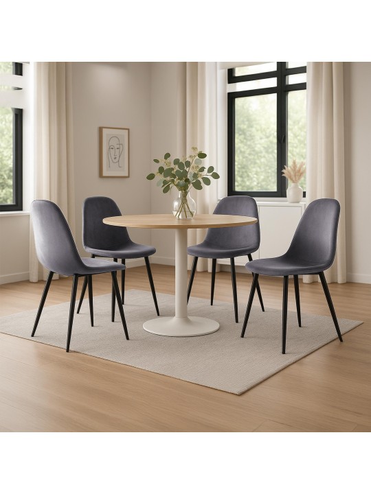 Sæt med 4 spisestuestole Napier fløjl, mørkegrå Sæt med 4 spisestuestole Napier fløjl, mørkegrå