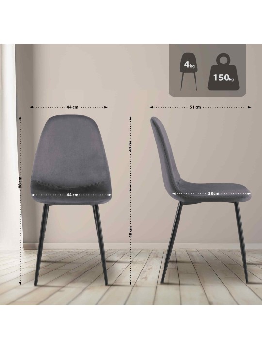 Sæt med 4 spisestuestole Napier fløjl, mørkegrå Sæt med 4 spisestuestole Napier fløjl, mørkegrå