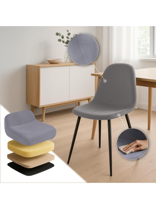 Sæt med 4 spisestuestole Napier fløjl, grå