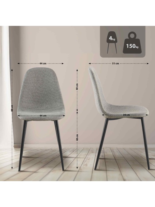 Sæt med 4 spisestuestole Napier stof, lysegrå