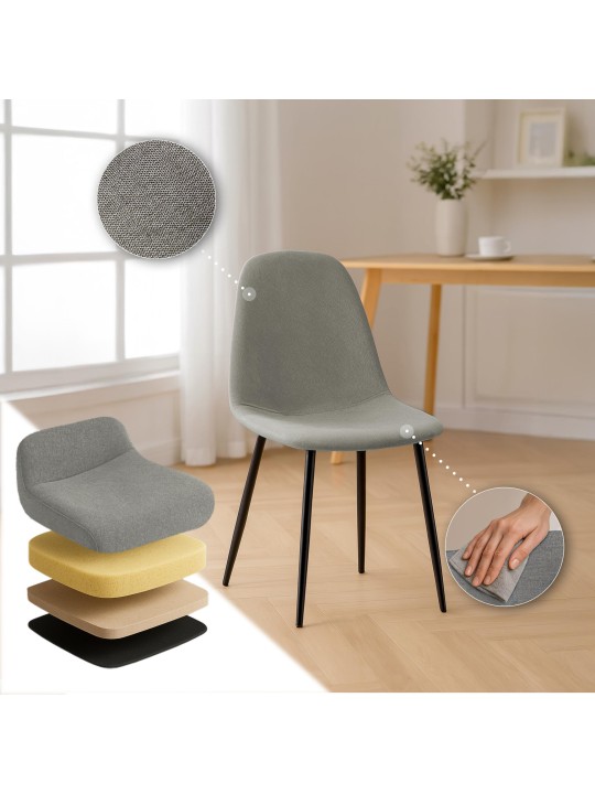 Sæt med 4 spisestuestole Napier stof, lysegrå