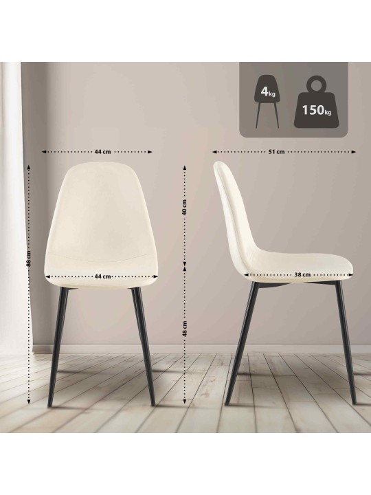 Sæt med 4 spisestuestole Napier fløjl, creme Sæt med 4 spisestuestole Napier fløjl, creme