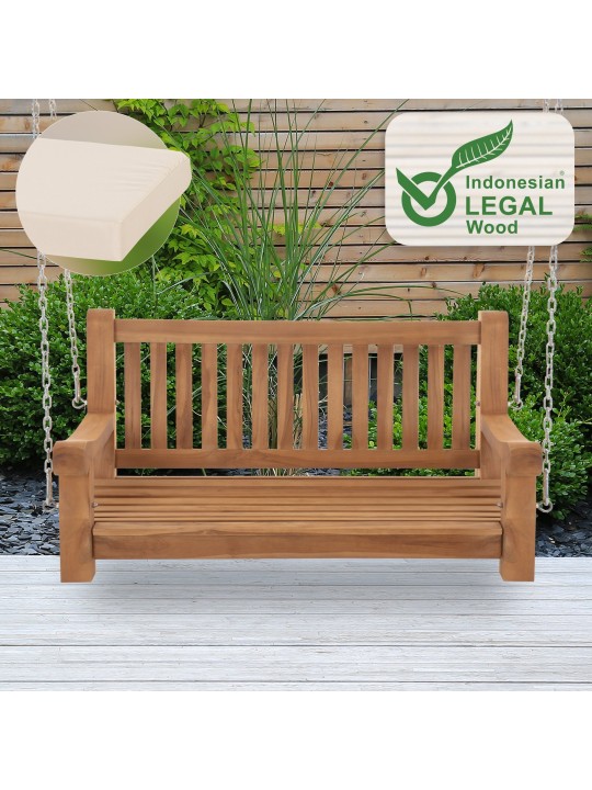 Joyce gyngebænk med sædehynde 120 cm + teak, creme