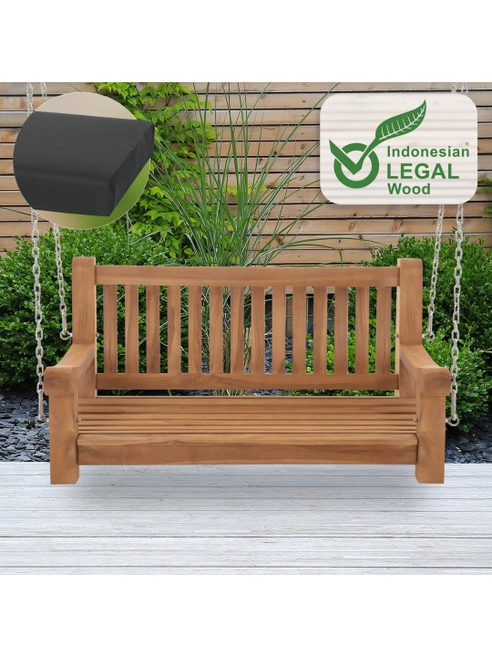 Joyce gyngebænk med sædehynde 120 cm + teak, mørkegrå