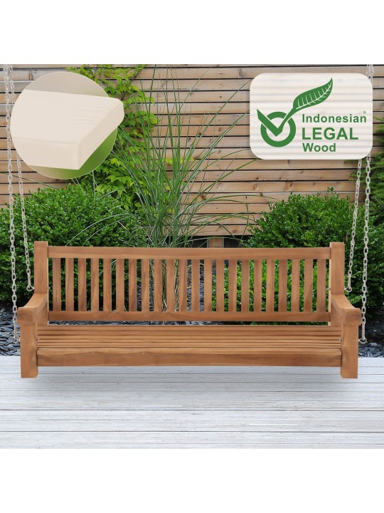 Joyce gyngebænk med sædehynde 180 cm + teak, creme