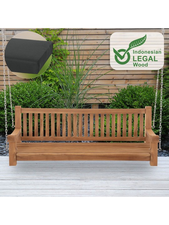 Joyce gyngebænk med sædehynde 180 cm + teak, mørkegrå