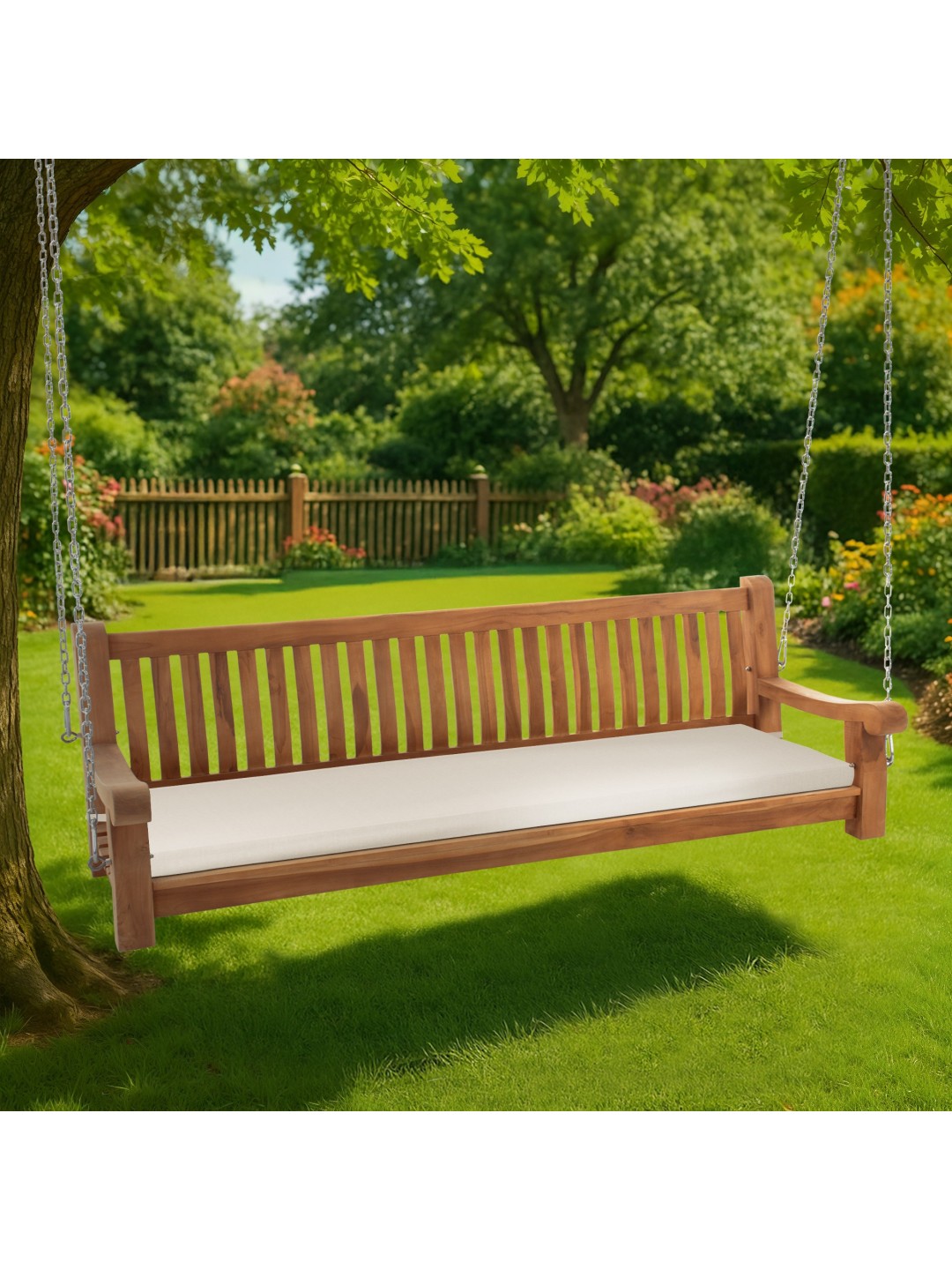 Joyce gyngebænk med sædehynde 200 cm + teak, creme