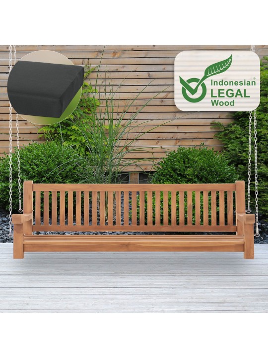 Joyce gyngebænk med sædehynde 200 cm + teak, mørkegrå