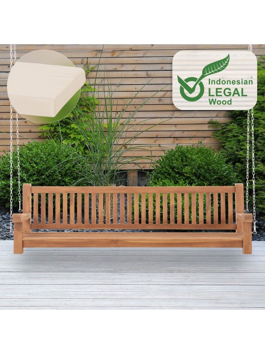 Joyce gyngebænk med sædehynde 220 cm + teak, creme