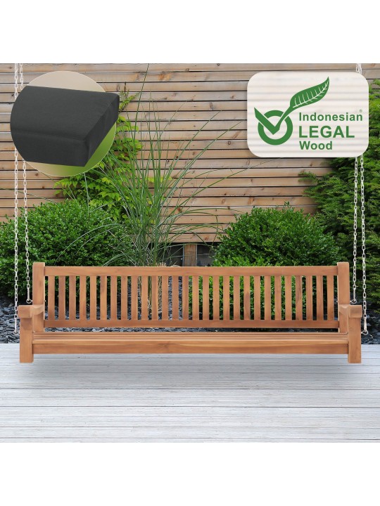 Joyce gyngebænk med sædehynde 220 cm + teak, mørkegrå