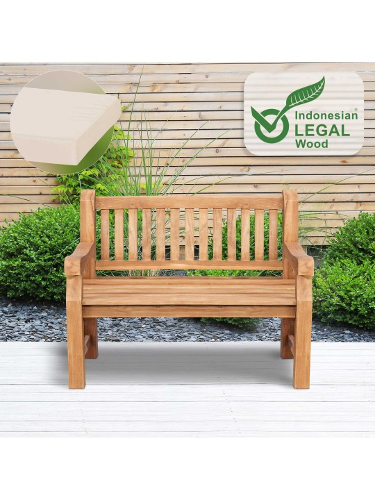 Teak bænk Jackson med sædehynde 120 cm + teak, creme Teak bænk Jackson med sædehynde 120 cm + teak, creme