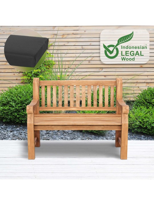 Teak bænk Jackson med sædehynde 120 cm + teak, mørkegrå Teak bænk Jackson med sædehynde 120 cm + teak, mørkegrå