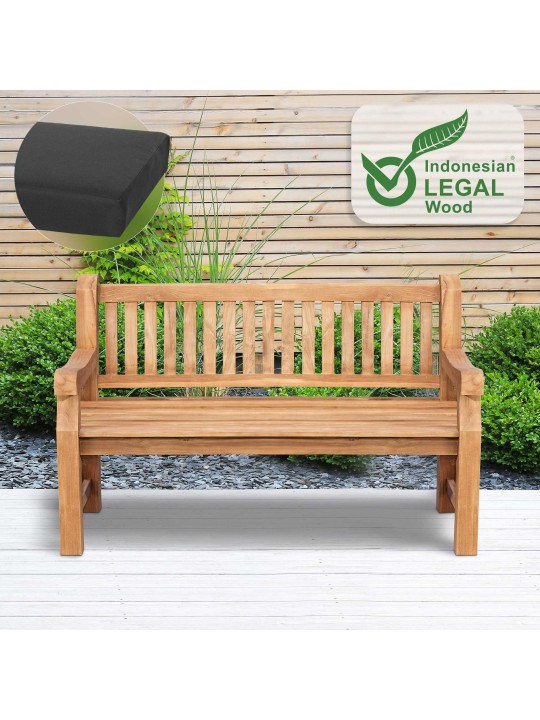 Teak bænk Jackson med sædehynde 150 cm + teak, mørkegrå