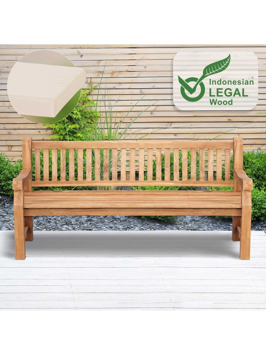 Teak bænk Jackson med sædehynde 200 cm + teak, creme