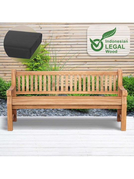 Teak bænk Jackson med sædehynde 200 cm + teak, mørkegrå