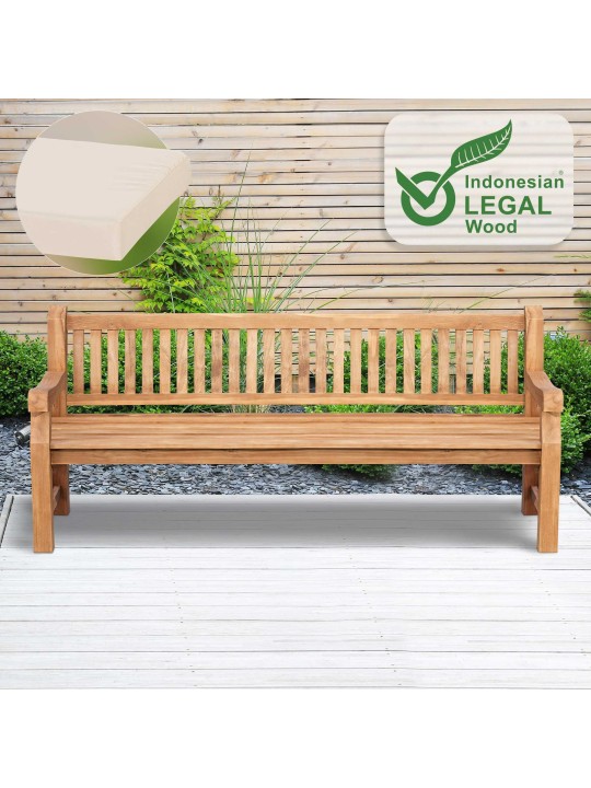 Teak bænk Jackson med sædehynde 220 cm + teak, creme Teak bænk Jackson med sædehynde 220 cm + teak, creme